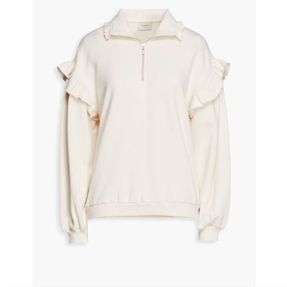 Cami NYC Margaret ruffle-trimmed  Pearl Zipper French cotton-terry sweater - Picture 1 of 16